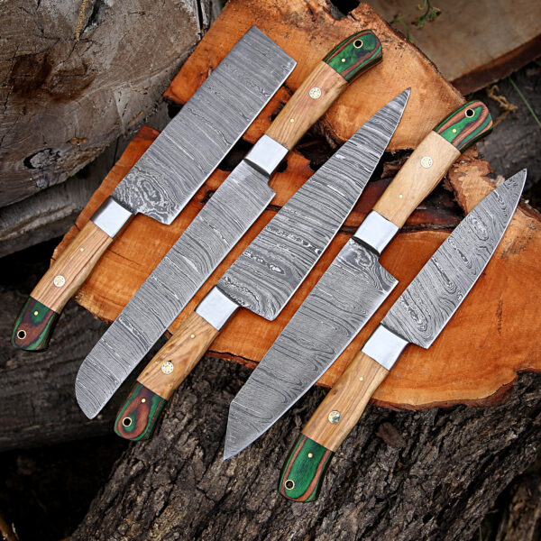 Damascus steel chef knives set ,kitchen cooking knives with sheath | Birthday & Anniversary gift Kitchen use With leather Roll - Image 2
