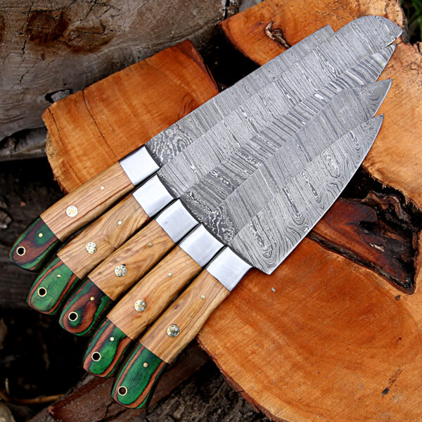 Damascus steel chef knives set ,kitchen cooking knives with sheath | Birthday & Anniversary gift Kitchen use With leather Roll - Image 5