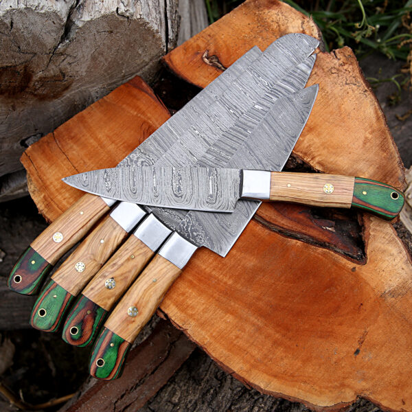 Damascus steel chef knives set ,kitchen cooking knives with sheath | Birthday & Anniversary gift Kitchen use With leather Roll - Image 6