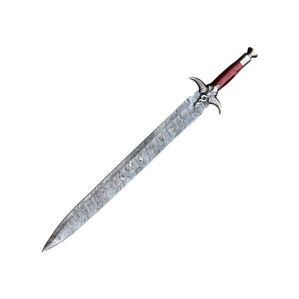 Custom handmade Damascus steel Double Edge Viking Sword, Survival Sword, Medieval Sword Wooden Handle Fathers Day Gift - Image 2