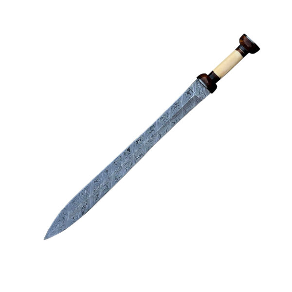DAMASCUS ANTIQUE SWORD with Sheath, Custom Handmade Norse Sword Golden Brass tactical Sword Personalized Gift on Halloween and Christmas With Bone Handle - Image 2