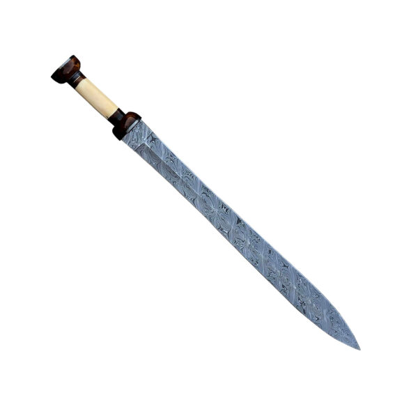 DAMASCUS ANTIQUE SWORD with Sheath, Custom Handmade Norse Sword Golden Brass tactical Sword Personalized Gift on Halloween and Christmas With Bone Handle - Image 3