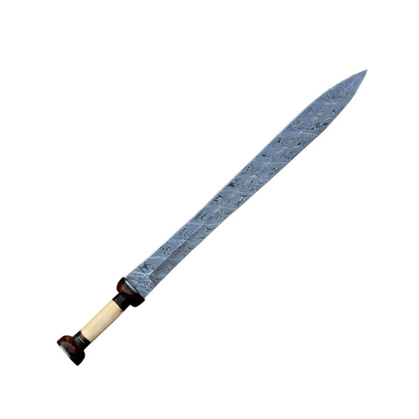 DAMASCUS ANTIQUE SWORD with Sheath, Custom Handmade Norse Sword Golden Brass tactical Sword Personalized Gift on Halloween and Christmas With Bone Handle - Image 4