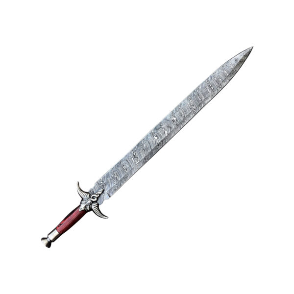 Custom handmade Damascus steel Double Edge Viking Sword, Survival Sword, Medieval Sword Wooden Handle Fathers Day Gift - Image 4
