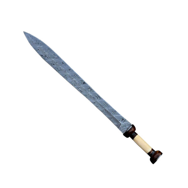 DAMASCUS ANTIQUE SWORD with Sheath, Custom Handmade Norse Sword Golden Brass tactical Sword Personalized Gift on Halloween and Christmas With Bone Handle - Image 5