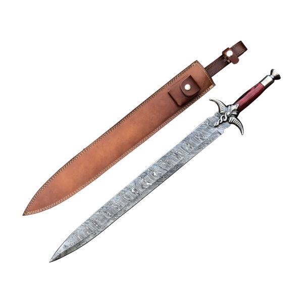 Custom handmade Damascus steel Double Edge Viking Sword, Survival Sword, Medieval Sword Wooden Handle Fathers Day Gift - Image 5