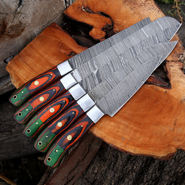 Professional Custom Hand Forged Handmade Premium Damascus Chef Knife set Of 5'Pcs, Kitchen Knife, Kitchen knives set, Damascus Knife Set - Image 3