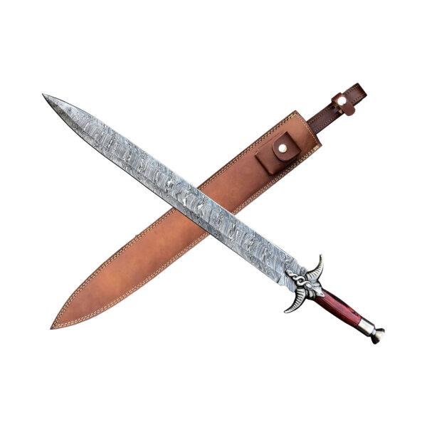 Custom handmade Damascus steel Double Edge Viking Sword, Survival Sword, Medieval Sword Wooden Handle Fathers Day Gift - Image 6