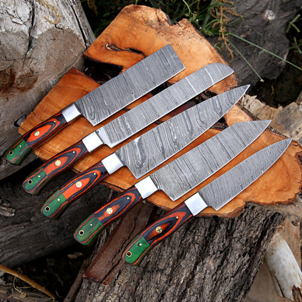 Professional Custom Hand Forged Handmade Premium Damascus Chef Knife set Of 5'Pcs, Kitchen Knife, Kitchen knives set, Damascus Knife Set - Image 4