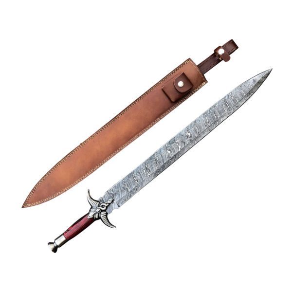 Custom handmade Damascus steel Double Edge Viking Sword, Survival Sword, Medieval Sword Wooden Handle Fathers Day Gift - Image 7