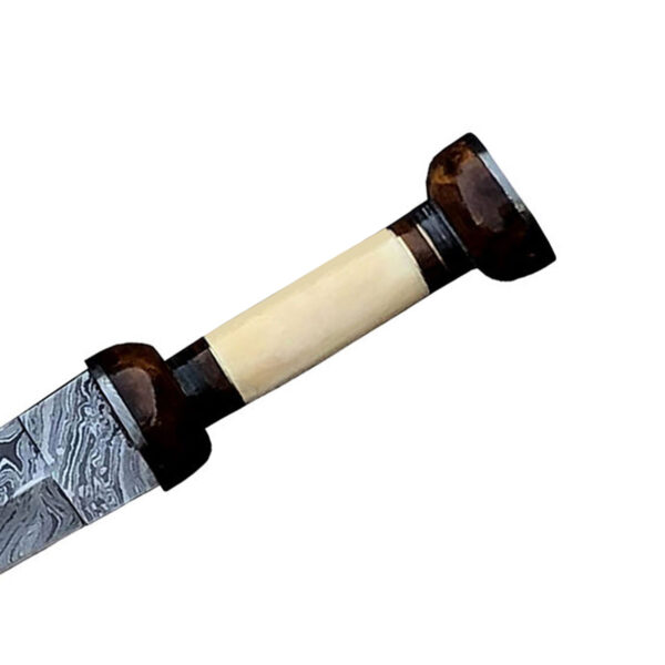 DAMASCUS ANTIQUE SWORD with Sheath, Custom Handmade Norse Sword Golden Brass tactical Sword Personalized Gift on Halloween and Christmas With Bone Handle - Image 9