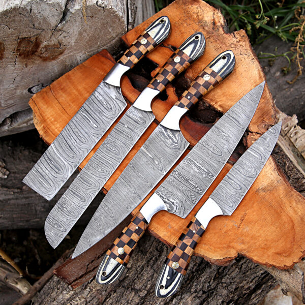 Damascus Steel 5 PCs Premium Kitchen Knife Personalized Chef Knife Set Forging Blades, Kitchen Knife Set, Chef Knife Set Father's Day Gift Dad - Image 9