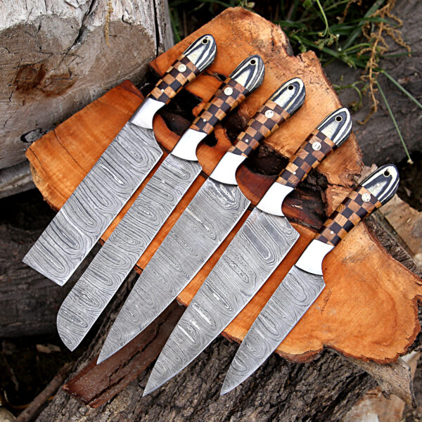 Damascus Steel 5 PCs Premium Kitchen Knife Personalized Chef Knife Set Forging Blades, Kitchen Knife Set, Chef Knife Set Father's Day Gift Dad