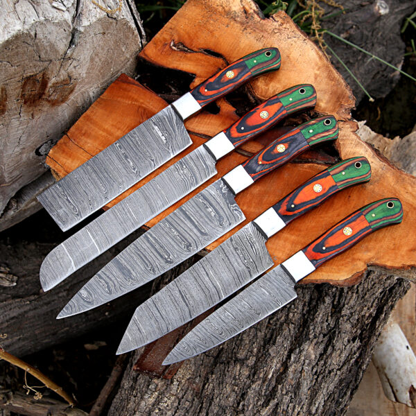 Professional Custom Hand Forged Handmade Premium Damascus Chef Knife set Of 5'Pcs, Kitchen Knife, Kitchen knives set, Damascus Knife Set