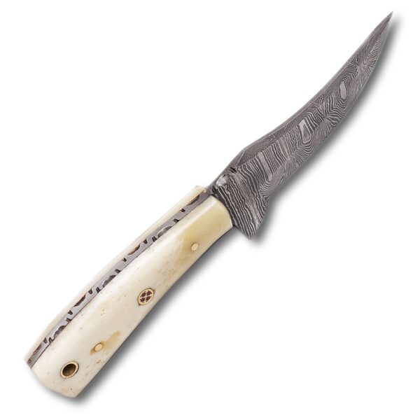 Custom handmade Damascus steel Hunting Skinner knife, mini Knife, Survival knife, Full tang knife, With Camel Bone Handle - Image 6