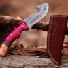 Custom handmade Damascus steel Hunting Skinner knife, Camping knife, Outdoor knife, Full tang knife, With leather sheath