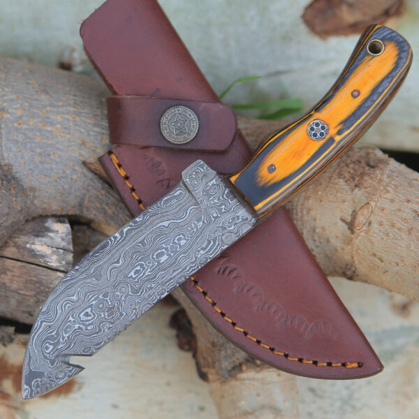 Custom handmade Damascus steel Hunting Skinner knife, camping knife, Survival knife, Gift For Him, With Dollar Sheath - Image 5