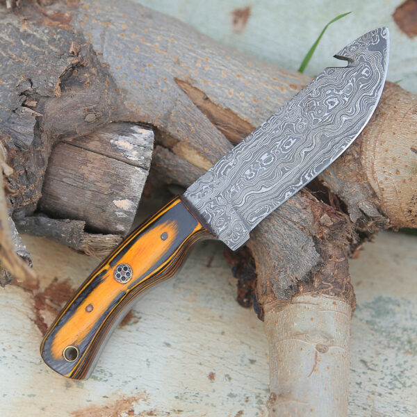 Custom handmade Damascus steel Hunting Skinner knife, camping knife, Survival knife, Gift For Him, With Dollar Sheath - Image 2