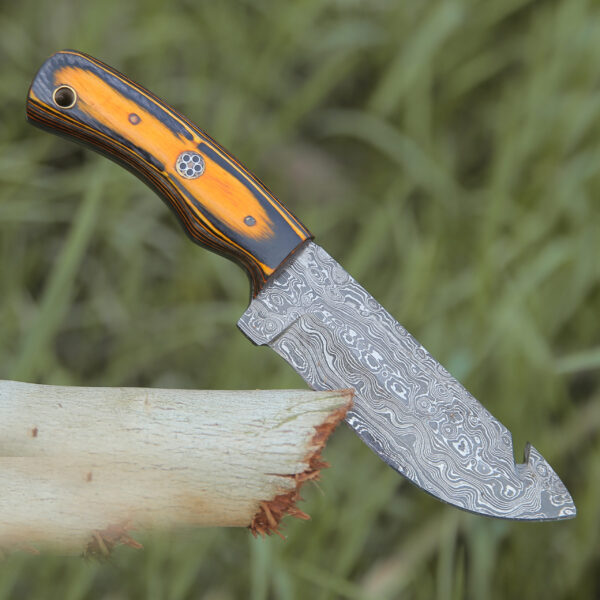 Custom handmade Damascus steel Hunting Skinner knife, camping knife, Survival knife, Gift For Him, With Dollar Sheath - Image 4