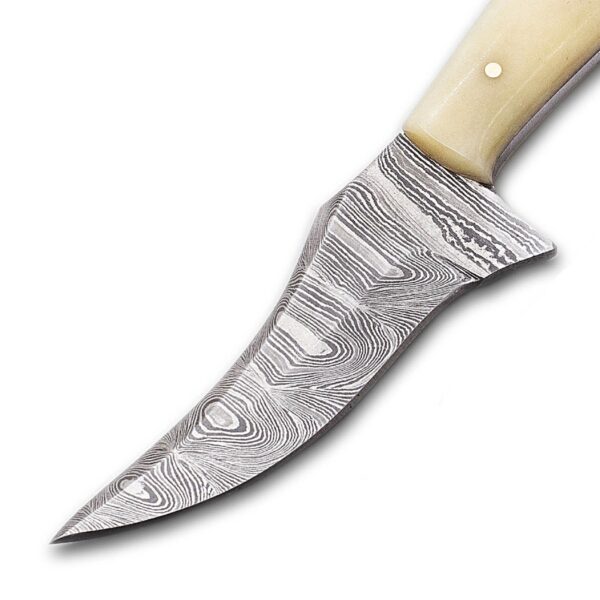 Custom handmade Damascus steel Hunting Skinner knife, mini Knife, Survival knife, Full tang knife, With Camel Bone Handle - Image 3