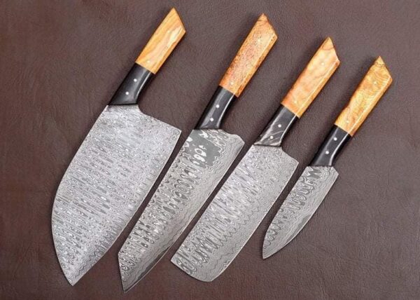 Damascus Chef Set Of 7 Pieces ,Custom Handmade Chef Set , Handmade Damascus Chef Set ,Personalized Gift For Mother - Image 5