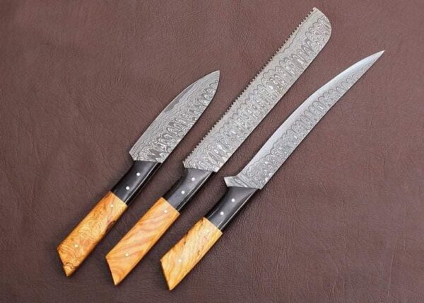 Damascus Chef Set Of 7 Pieces ,Custom Handmade Chef Set , Handmade Damascus Chef Set ,Personalized Gift For Mother - Image 3