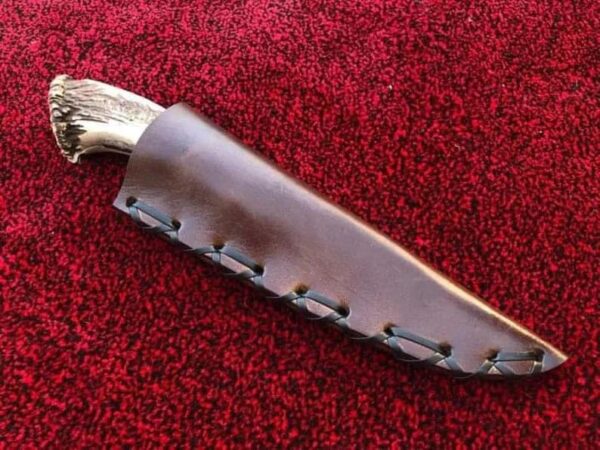 DAMASCUS HUNTING KNIFE STAG ANTLER HANDLE BOWIE KNIFE HANDMADE KNIFE WITH SHEATH - Image 2